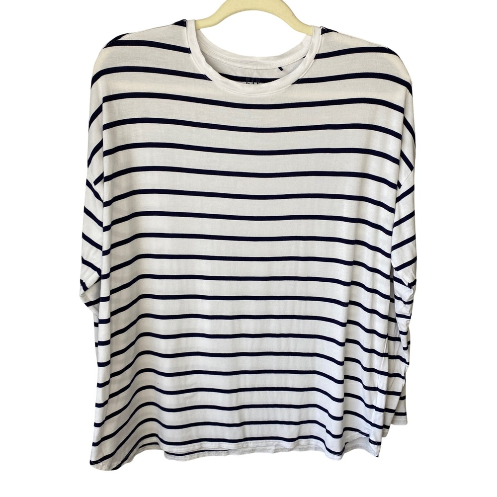Gap Womens Navy Blue White Striped Long Sleeve Oversized T-Shirt Large